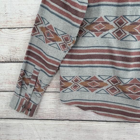 Eddie Bauer Southwest Print Button Down Shirt Mens Medium Gray Rust - Picture 6 of 12